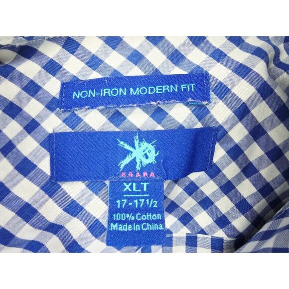 Egara Non Iron Modern Fit Size XLT 17-17.5 Mens Blue White Check Spread Collar - Picture 4 of 9